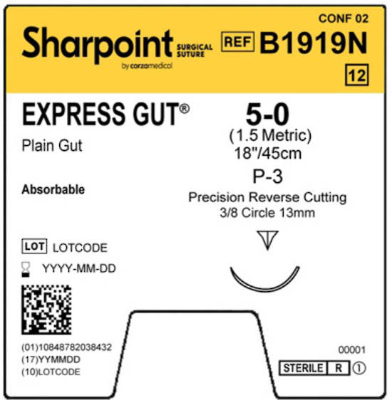 Sharpoint Express Gut 3/8 Circle PRC 5/0 13mm 45cm image 1