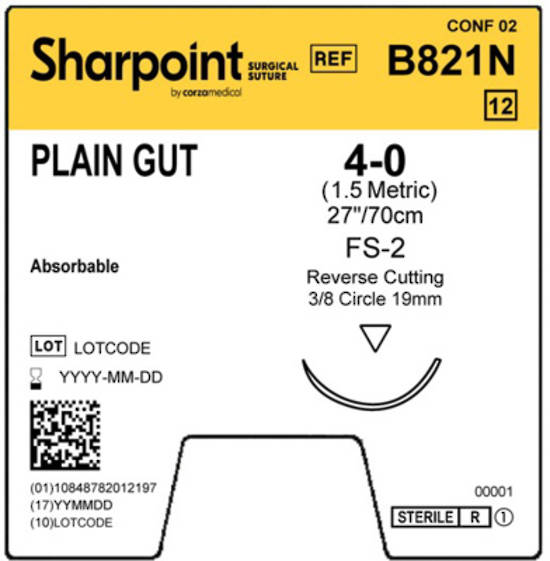 Sharpoint Plain Gut 3/8 Circle RC 4/0 19mm 45cm image 1