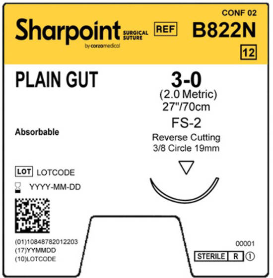 Sharpoint Plain Gut 3/8 Circle RC 3/0 19mm 45cm image 1
