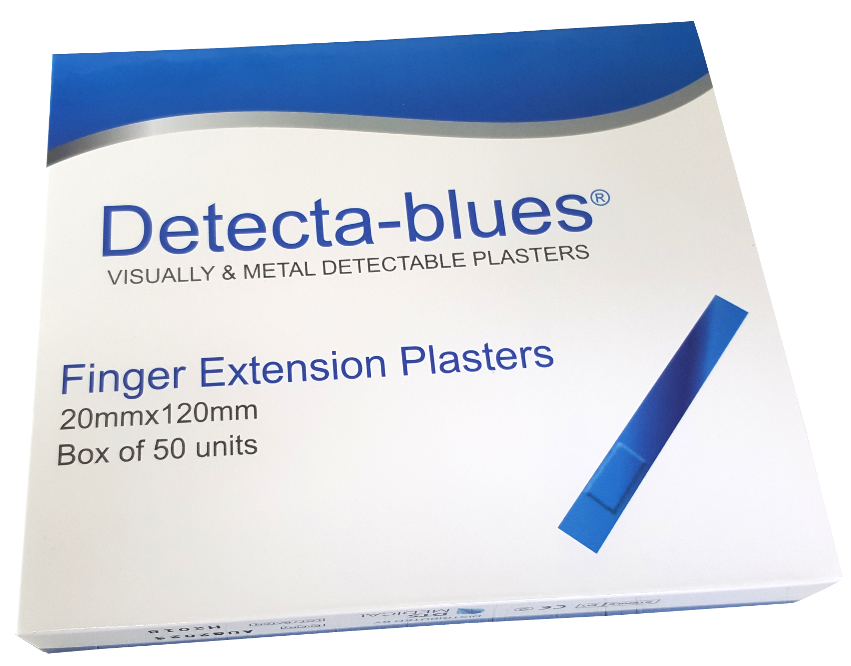 Detecta-Blues BLUE Plaster Metal Detectable Waterproof Finger Extension 20mm x 120mm image 0