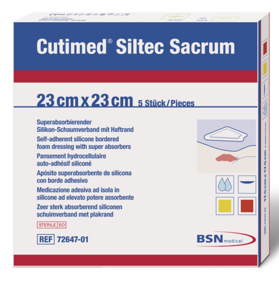 Cutimed Siltec Sacrum Silicone Bordered Foam Dressing with Super Absorbers 23cm x 23cm image 1