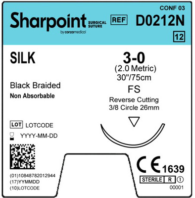 Sharpoint Plus Suture Silk 3/8 Circle RC 3/0 26mm 75cm image 1