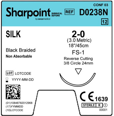 Sharpoint Plus Suture Silk 3/8 Circle RC 2/0 24mm 45cm image 1