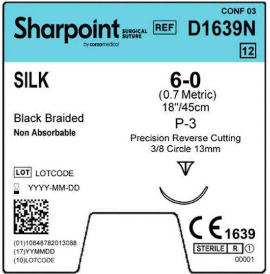 Sharpoint Plus Suture Silk 3/8 Circle RC 6/0 12mm 45cm image 1