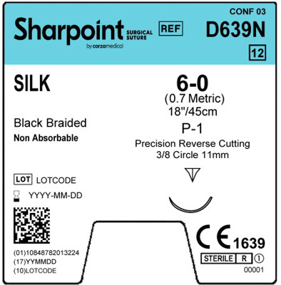 Sharpoint Plus Suture Silk 3/8 Circle PRC 6/0 11mm 45cm image 1