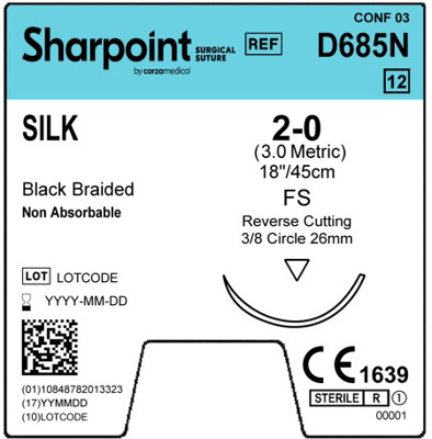 Sharpoint Plus Suture Silk 3/8 Circle RC 2/0 26mm 45cm image 1
