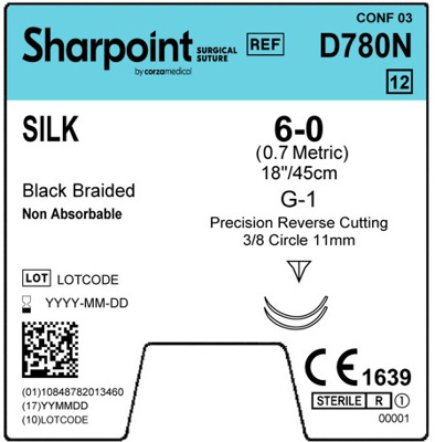 Sharpoint Plus Suture Silk 3/8 Circle PRC 6/0 11mm 45cm Double Armed image 1
