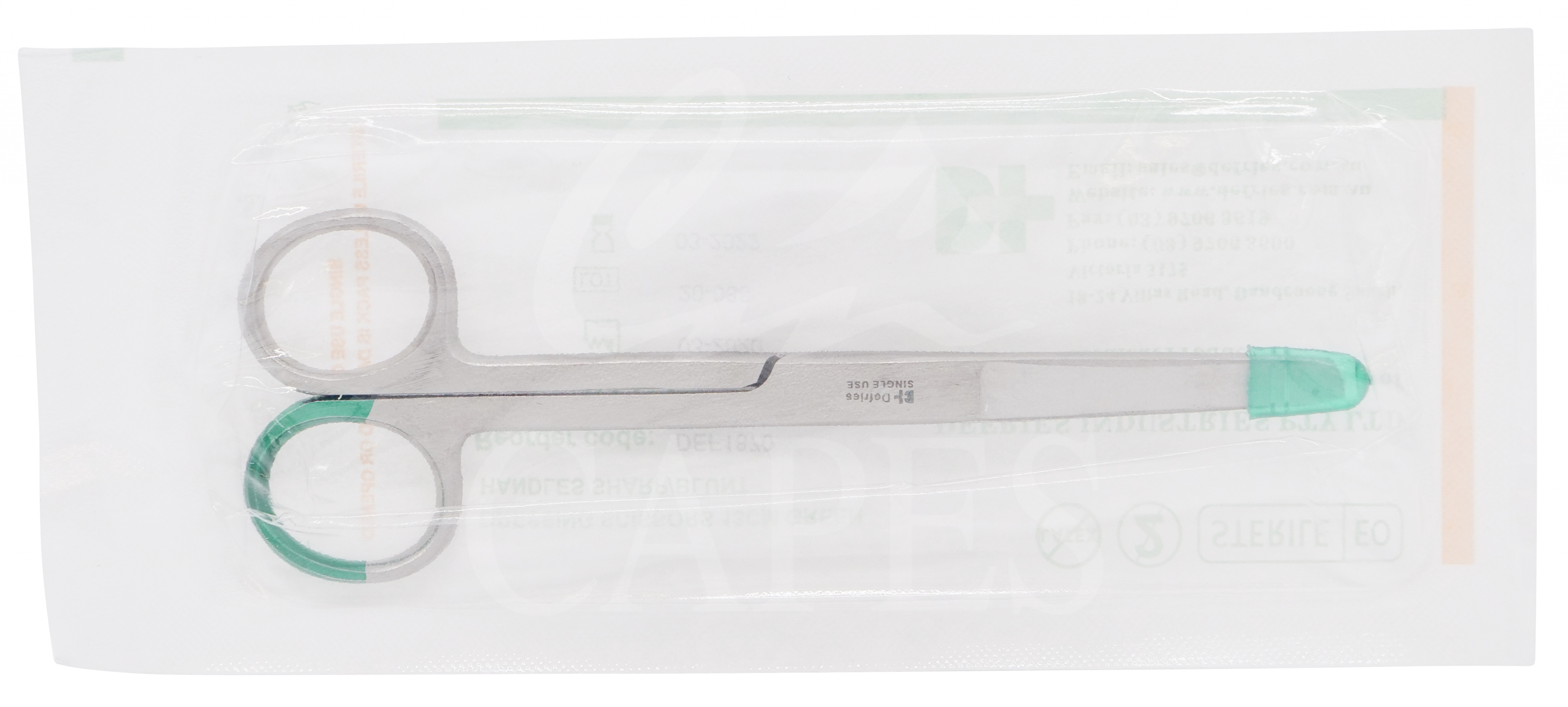 Defries Scissor Dressing STERILE 12.5cm Sharp Blunt Green handle image 1