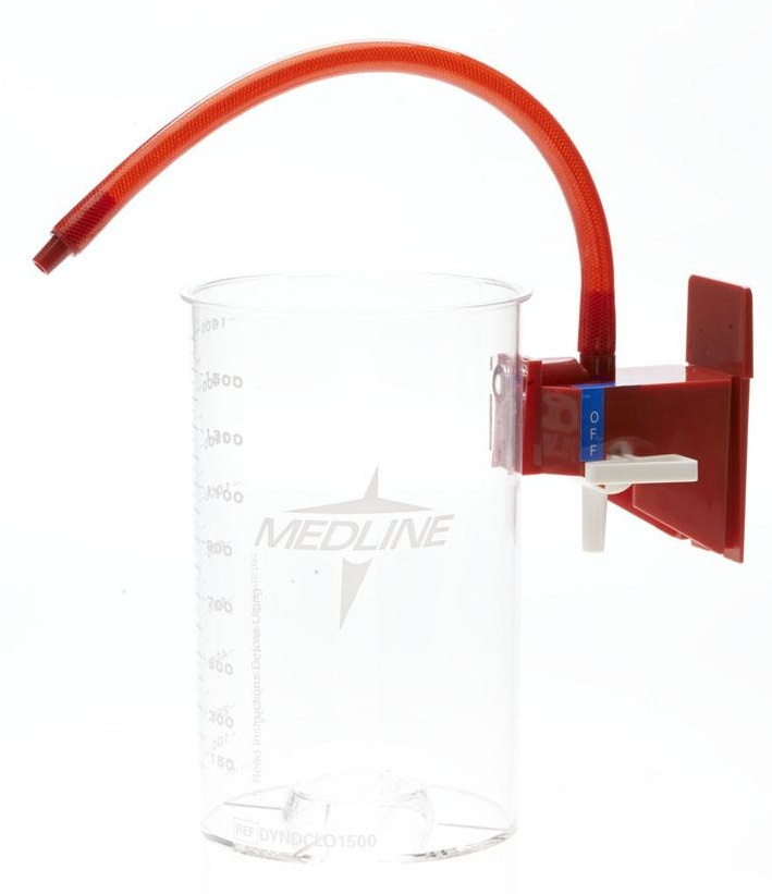 Medline Suction Cannister for Soft Liners with Red Bracket and Vacuum Tubing 1500ml image 0