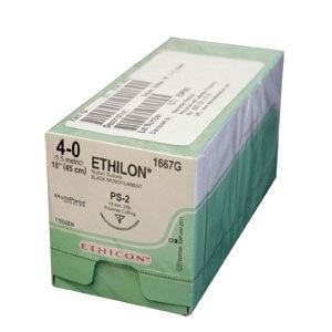 Ethicon Suture Ethilon Nylon 3/8 Circle PPRC 4/0 PS-4 16mm 45cm image 1