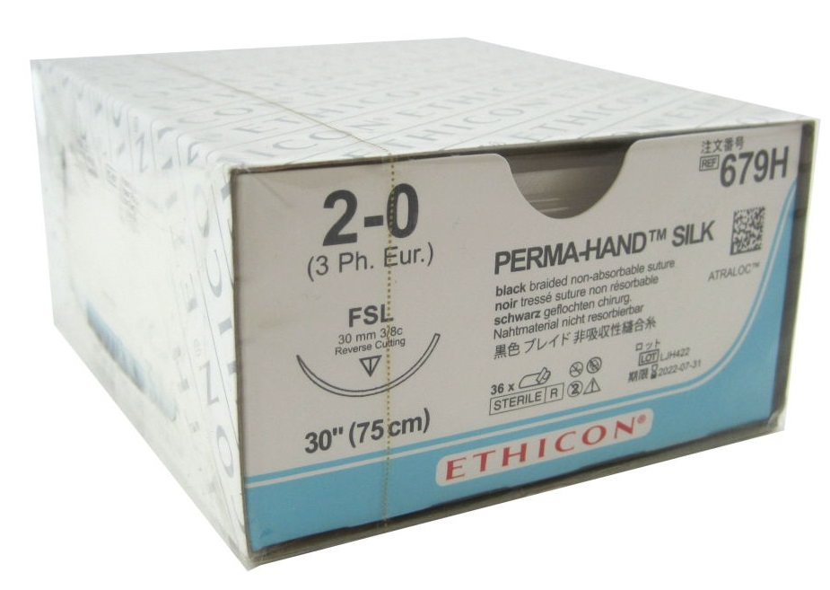 Ethicon Suture Perma-Hand Silk 3/8 Circle RC 2/0 FSL 30mm 75cm image 1