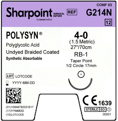 Sharpoint Plus Suture Polysyn PGA 1/2 Circle TP 4-0 17mm 70cm Clear image 1