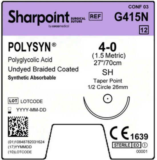 Sharpoint Plus Suture Polysyn PGA 1/2 Circle TP 4-0 26mm 70cm Clear image 1