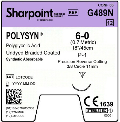 Sharpoint Plus Suture Polysyn 3/8 Circle PRC 6/0 11mm 45cm image 1