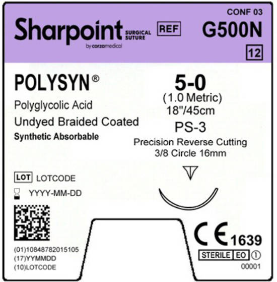 Sharpoint Plus Suture Polysyn 3/8 Circle PRC 5/0 16mm 45cm image 1