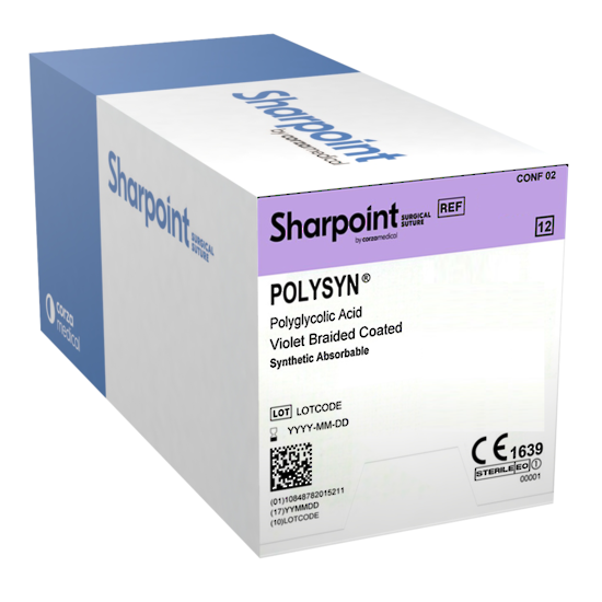 Sharpoint Suture Polysyn PGA 1/4 Circle Double Armed Needle 5/0 8mm 30cm image 0