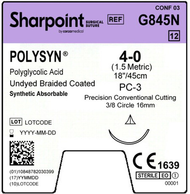 Sharpoint Plus Suture Polysyn 3/8 Circle PCC 4/0 16mm 45cm Undyed image 1