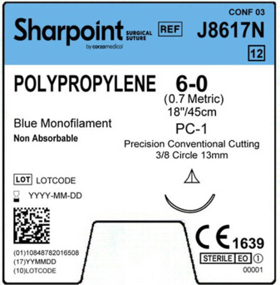 Sharpoint Plus Suture Polypropylene 3/8 Circle PCC 6/0 13mm 45cm image 1