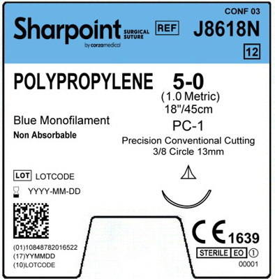 Sharpoint Plus Suture Polypropylene 3/8 Circle PCC 5/0 13mm 45cm image 1