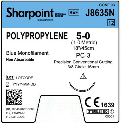 Sharpoint Plus Suture Polypropylene 3/8 Circle PCC 5/0 16mm 45cm image 1