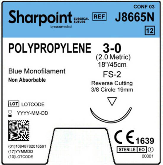 Sharpoint Plus Suture Polypropylene 3/8 Circle RC 3/0 19mm 45cm image 1