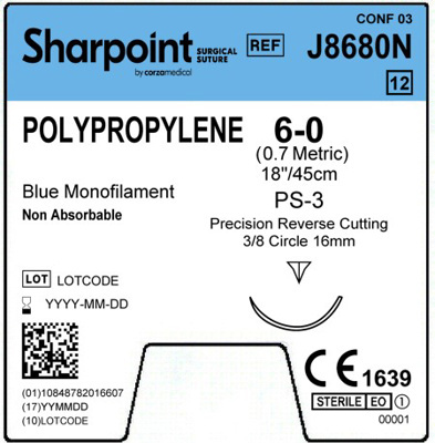 Sharpoint Plus Suture Polypropylene 3/8 Circle PRC 6/0 16mm 45cm image 1