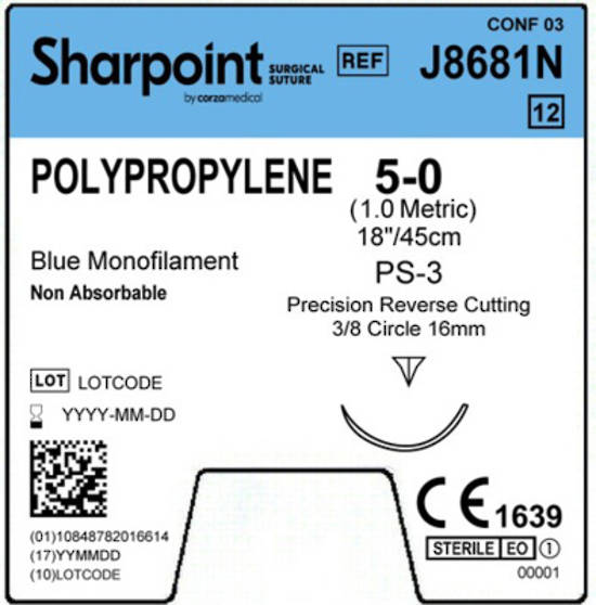 Sharpoint Plus Suture Polypropylene 3/8 Circle PRC 5/0 16mm 45cm image 1