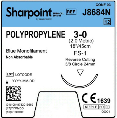 Sharpoint Plus Suture Polypropylene 3/8 Circle RC 3/0 24mm 45cm image 1