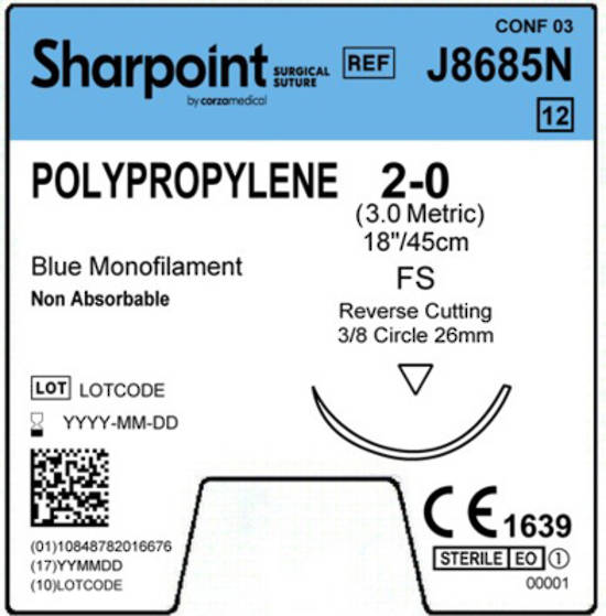 Sharpoint Plus Suture Polypropylene 3/8 Circle RC 2/0 26mm 45cm image 1
