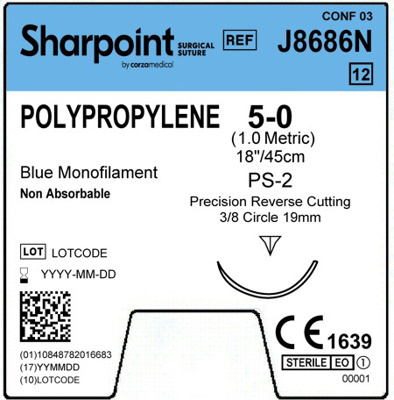Sharpoint Plus Suture Polypropylene 3/8 Circle PRC 5/0 19mm 45cm image 1