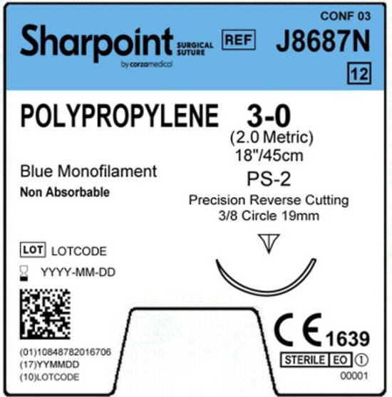 Sharpoint Plus Suture Polypropylene 3/8 Circle PRC 3/0 19mm 45cm image 1