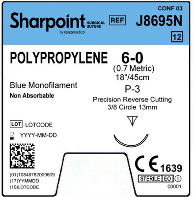 Sharpoint Plus Suture Polypropylene 3/8 Circle PRC 6/0 13mm 45cm image 1