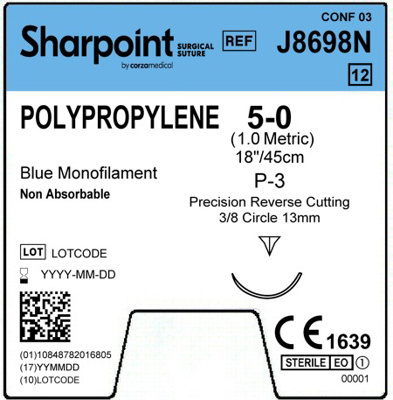 Sharpoint Plus Suture Polypropylene 3/8 Circle PRC 5/0 13mm 45cm image 1