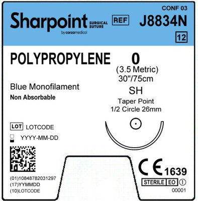 Sharpoint Plus Suture Polypropylene 1/2 Circle Taper Point 0 26mm 75cm image 1