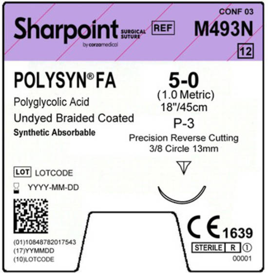 Sharpoint Plus Suture Polysyn FA 3/8 Circle PRC 5/0 13mm 45cm image 1