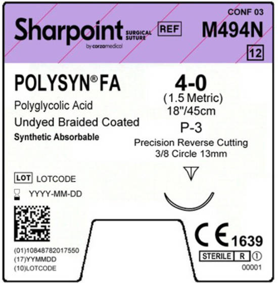 Sharpoint Plus Suture Polysyn FA 3/8 Circle PRC 4/0 13mm 45cm image 1