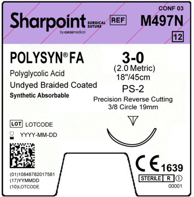 Sharpoint Plus Suture Polysyn FA 3/8 Circle PRC 3/0 19mm 45cm image 1