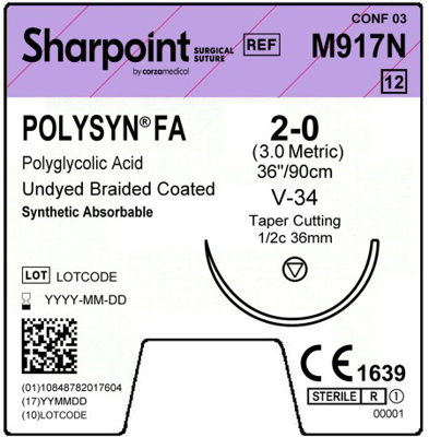 Sharpoint Plus Suture Polysyn FA 1/2 Circle TC 2/0 36mm 90cm image 1