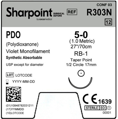 Sharpoint Plus Suture PDO 1/2 Circle TP 5/0 17mm 70cm Violet image 1