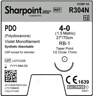 Sharpoint Plus Suture PDO 1/2 Circle TP 4/0 17mm 70cm Violet image 1