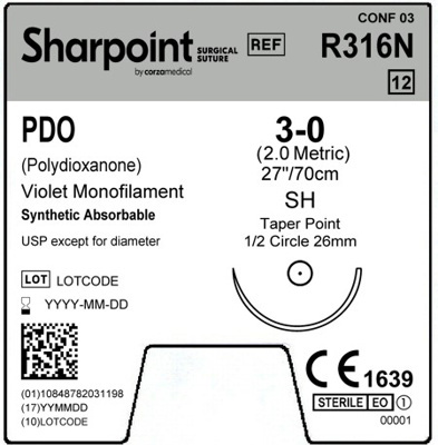 Sharpoint Plus Suture PDO 1/2 Circle TP 3/0 26mm 70cm Violet image 1