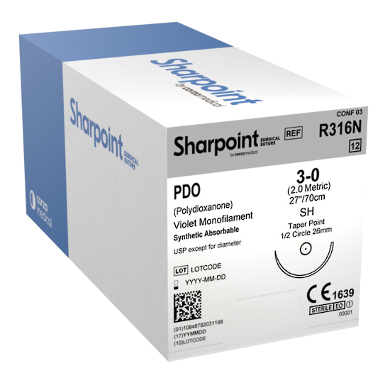 Sharpoint Plus Suture PDO 1/2 Circle TP 3/0 26mm 70cm Violet image 0