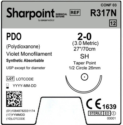 Sharpoint Plus Suture PDO 1/2 Circle TP 2/0 26mm 70cm Violet image 1