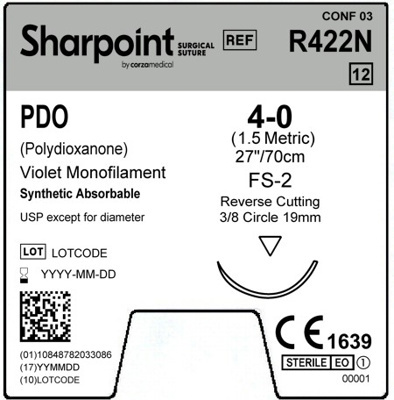 Sharpoint Plus Suture PDO 3/8 Circle RC 4/0 19mm 70cm Violet image 1