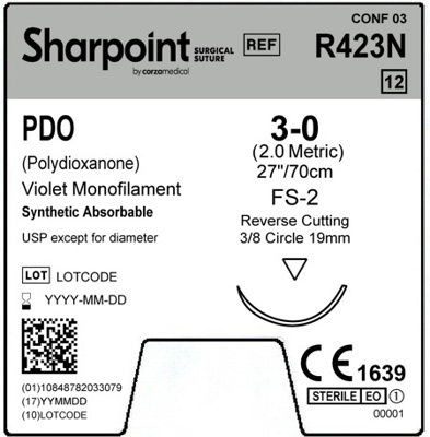 Sharpoint Plus Suture PDO 3/8 Circle RC 3/0 19mm 70cm Violet image 1