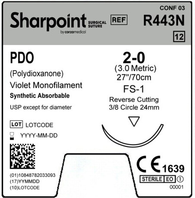 Sharpoint Plus Suture PDO 3/8 Circle RC 2/0 24mm 70cm Violet image 1