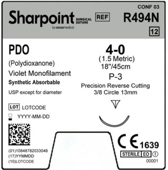 Sharpoint Plus Suture PDO 3/8 Circle PRC 4/0 13mm 45cm Violet image 1