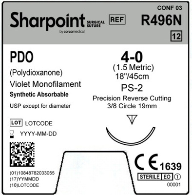 Sharpoint Plus Suture PDO 3/8 Circle PRC 4/0 19mm 45cm Violet image 1