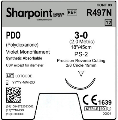 Sharpoint Plus Suture PDO 3/8 Circle PRC 3/0 19mm 45cm Violet image 1