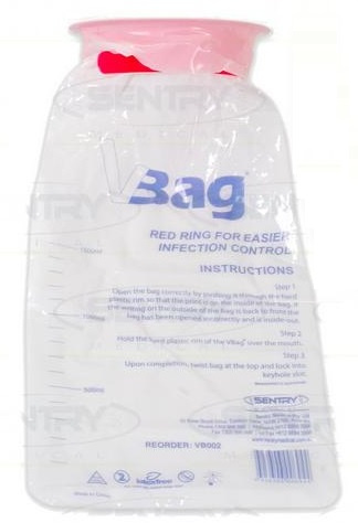 Vomit Bag with Red Plastic Sealable Mouthpiece 1500ml - Each image 0